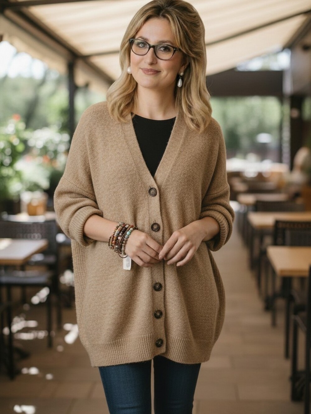 ASOS Oversized CAMEL Grandpa SWEATER CARDIGAN Ladies 8 Comfy Weekends Buttons